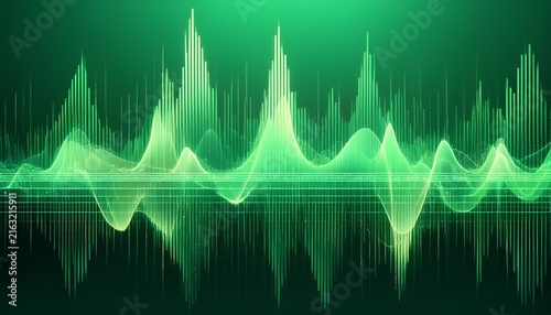 a sound wave pattern displays prominently on a green background