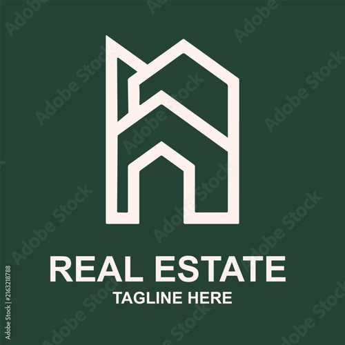 Modern Green House Logo Design with Roof Icon, Real Estate Property Symbol, Architecture Business Vector Illustration and Eco Home Concept