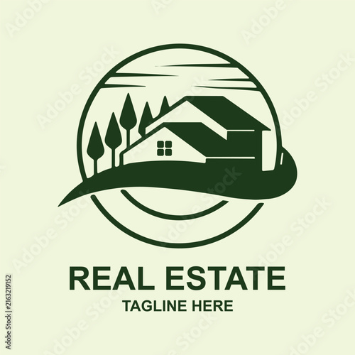 House Logo Vector Illustration with Eco Home, Green Tree, Roof, Architecture, Estate and Business Design Concept