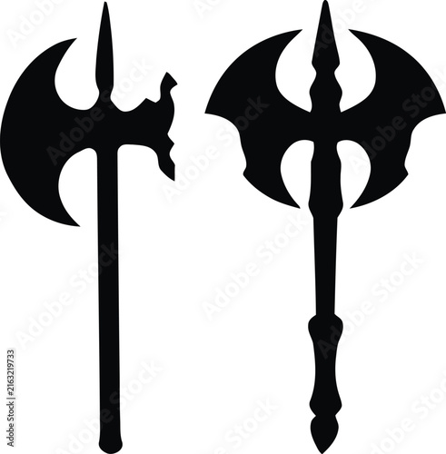 Axe icon Set, A Black Silhouette of Firefighter Axe Set, Woodcutting icon Set.