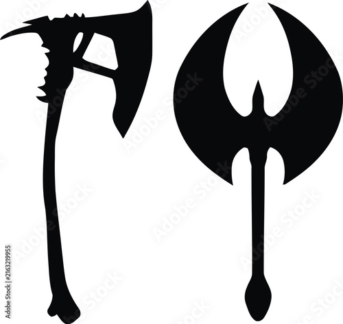 Axe icon Set, A Black Silhouette of Firefighter Axe Set, Woodcutting icon Set.