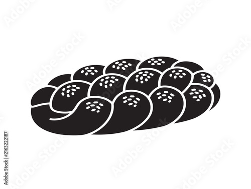 Challah bread icon silhouette. Braided loaf vector graphic for bakery and Jewish holidays.