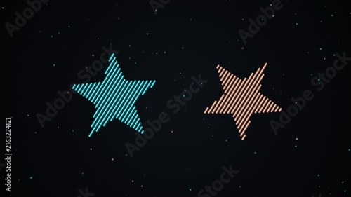 Abstract Glowing Neon Star Rating Motion Graphics, Animated Cyan Peach Striped Star Icons Loop on Dark Background