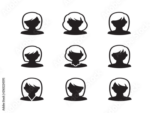 Female user avatar icons. Set of blonde woman silhouettes for profile pictures.