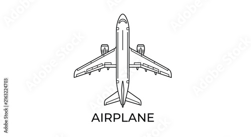 Airplane Line Drawing Minimalist Aviation Illustration On White Background