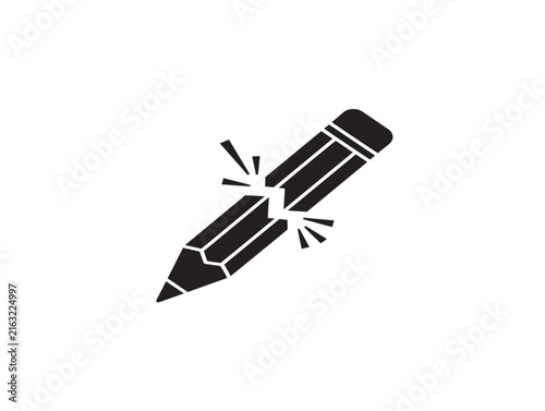 Broken pencil icon. Damaged writing tool symbol for creative block or failure concepts.