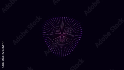 Abstract Neon Purple Concentric Dot Circle Motion Graphics, Animated Glowing Particle Sphere Audio Waveform Loop on Dark Background