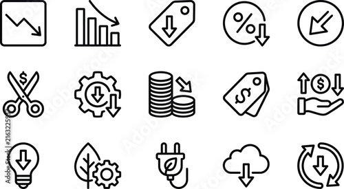 Set of reduction and decrease line icons editable stroke, pixel perfect