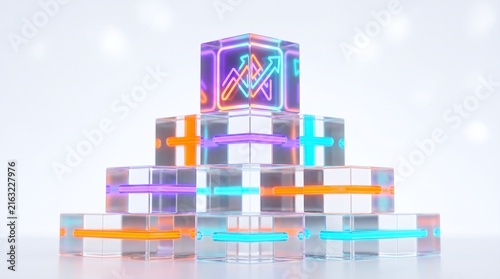 Growth Concept Blocks with Neon Business Data Trend Symbol