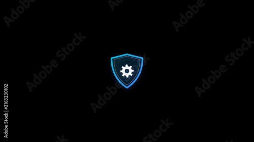 Futuristic Blue Shield Icon with Gear Symbol Animation for Technology and Security Concepts