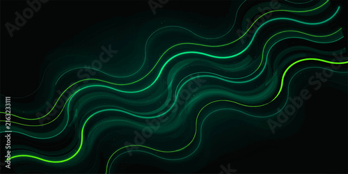 фотографія Abstract Green and Blue Wave Background with Dynamic Flowing Curves, Futuristic