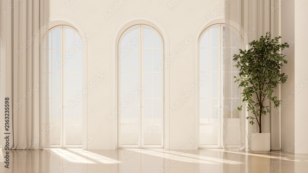 Fototapeta premium 3D render, illustration Fan Ventilation Large Luxury modern living room interior, brutalist architecture realistic lighting, Graphic Overlay wide angle, contemporary furniture, clean lines, minimal