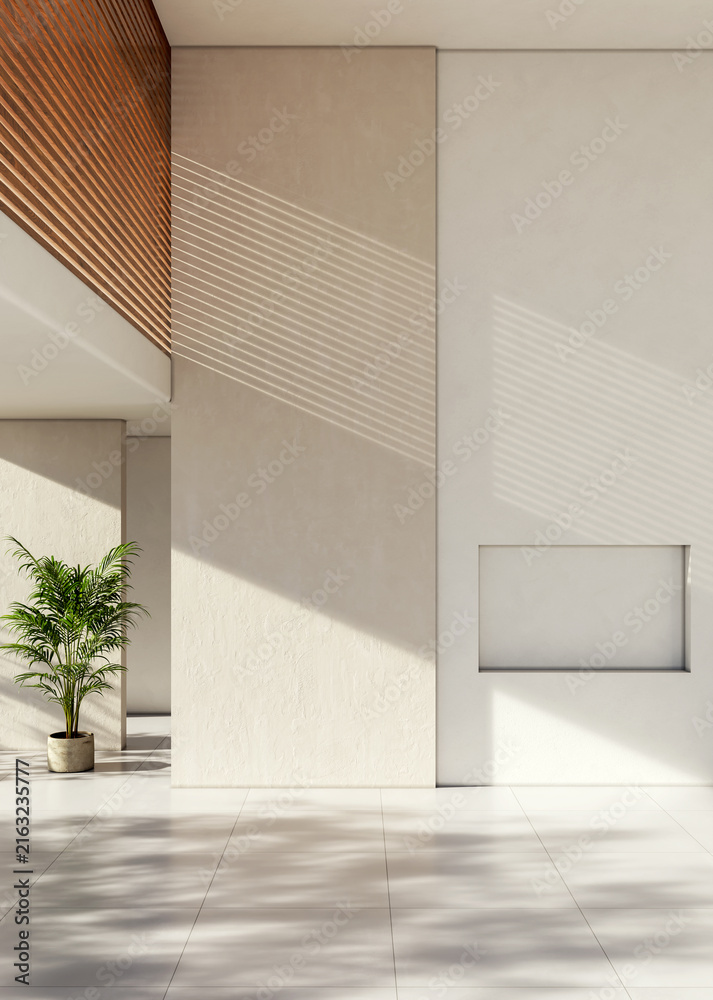 Fototapeta premium 3D render, illustration Fan Ventilation Large Luxury modern living room interior, brutalist architecture realistic lighting, Graphic Overlay wide angle, contemporary furniture, clean lines, minimal