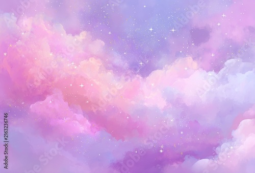 Dreamy pastel purple starry clouds background
