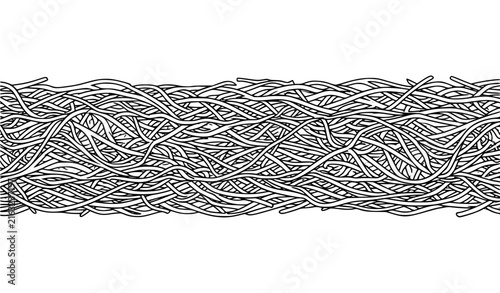 Interwoven Multistrand Pulp Fiber Edge Horizontal black and white Vector Illustration