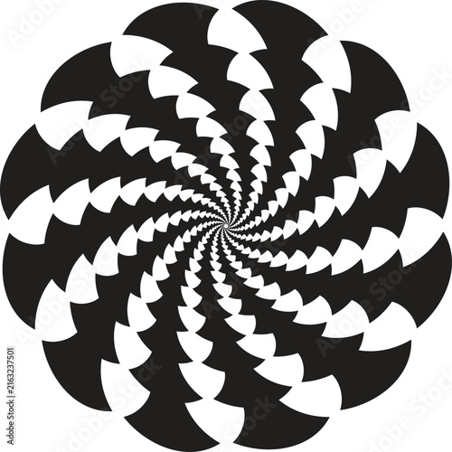 Monochrome abstract spiral geometric vector pattern and design