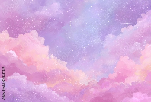 Dreamy pastel purple starry clouds background
