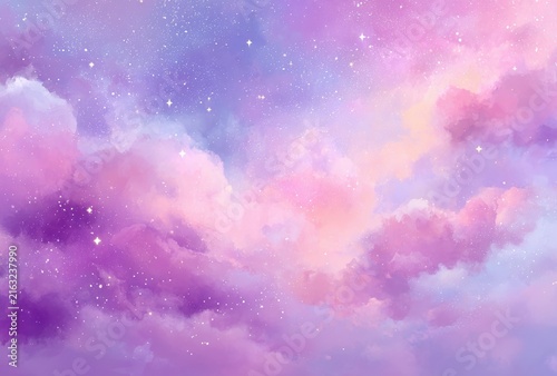 Dreamy pastel purple starry clouds background
