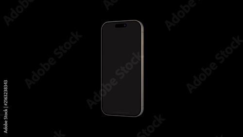 Dynamic phone model tilts gracefully in pitch black space. Blank mobile screen provides flexible placement for software preview. High quality render displays metallic bezel edges.