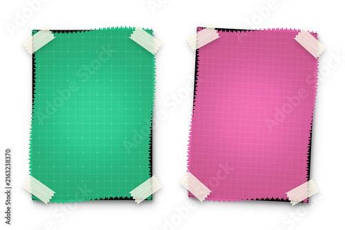 Obraz na płótnie Two blank patterned paper notes with tape, perfect for messages, reminders and creative graphic designs