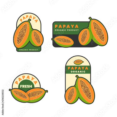 Papaya fruit sticker bundle for fresh organic agricultural product branding