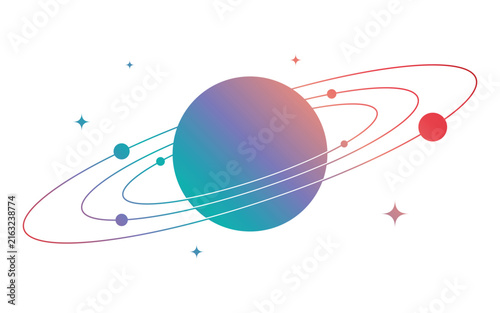 Gradient Planet with Planetary Rings and Moons Vector Illustration Isolated on white Background. Outer Space Solar System Design