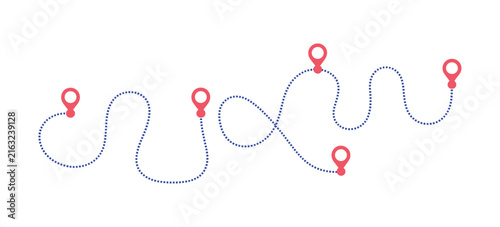 Journey Map Markers: A whimsical illustration depicting a winding path with several location markers, suggesting a route or a series of stops. Adventure concept, exploration, navigation, direction.