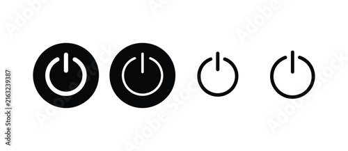 Power Button Icons: A collection of modern power button symbols in various styles and sizes. technology, digital, interface, control, start button.