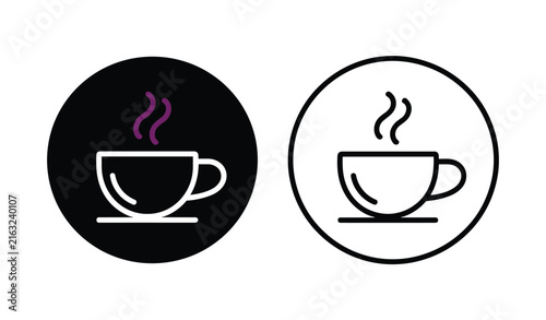 Coffee Cup Icon Set: Simple, elegant line art icons representing a hot beverage. coffee break, cafe symbol, drink illustration, morning ritual, warm drink.