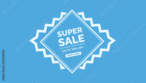 Super sale promotion badge in a white geometric diamond frame with jagged borders over a bright blue background.