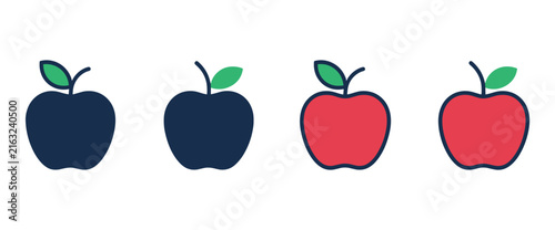 Row of Apples: A simple graphic representation of four apples, two dark blue and two red. fruit graphic, food icon, fresh fruit, digital art, colorful illustration.