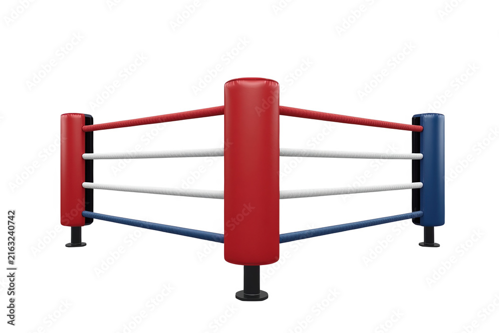 Fototapeta premium Red blue and white boxing ring with padded corners
