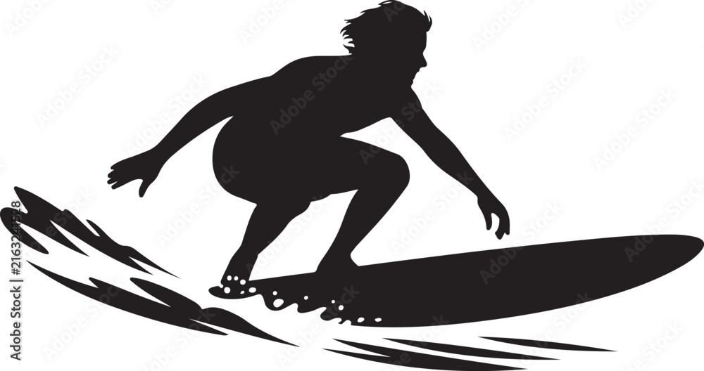Naklejka premium Surfer silhouette riding a wave against a white background