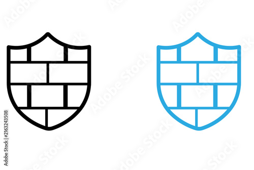Shield icon with brick wall pattern cybersecurity protection vector sign