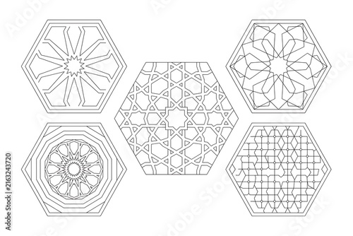 Islamic hexagon geometric pattern drawing high resolution picture