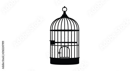 Foto Birdcage Silhouette Against White Background A Minimalist Design