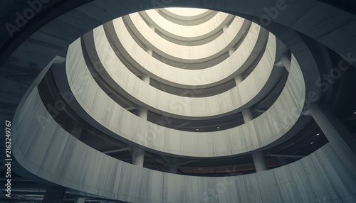 Parking structure spiral design showing repeating geometric pattern