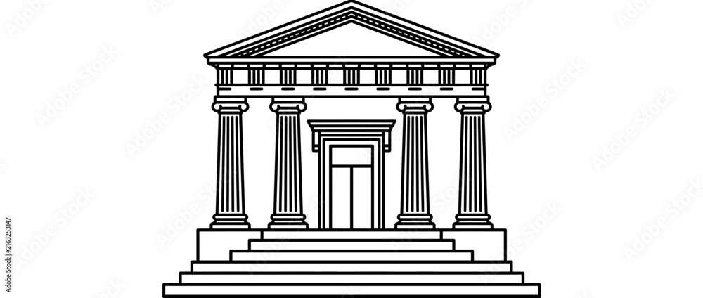 Naklejka premium Classical Building Facade with Columns Isolated
