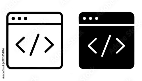 Coding Icons: Two stylized browser window icons displaying a forward slash symbol, representing programming code and web development.
