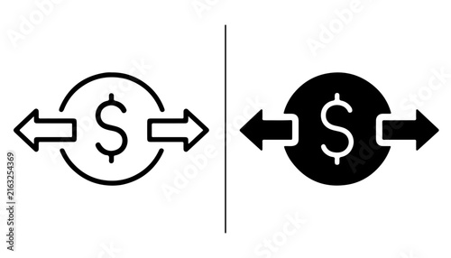 Dollar Symbol with Arrows: A clear graphic representation of the dollar sign encircled by arrows pointing outwards, symbolizing financial exchange or movement.