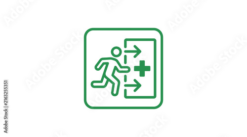 Outlined green emergency exit icon for hospitals.