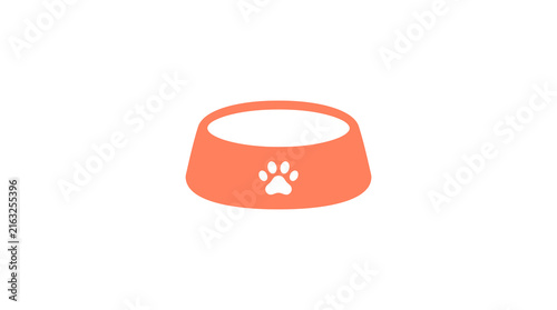 Peach colored pet bowl icon with paw.
