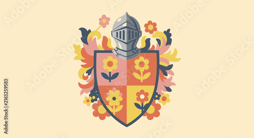 Photography Heraldic shield with helmet and floral ornaments is a vector illustration