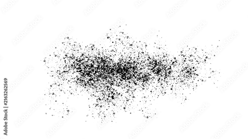 Obraz premium Gritty black spray paint texture on white background, abstract ink splatter effect, distressed charcoal dust particles for graphic design overlays