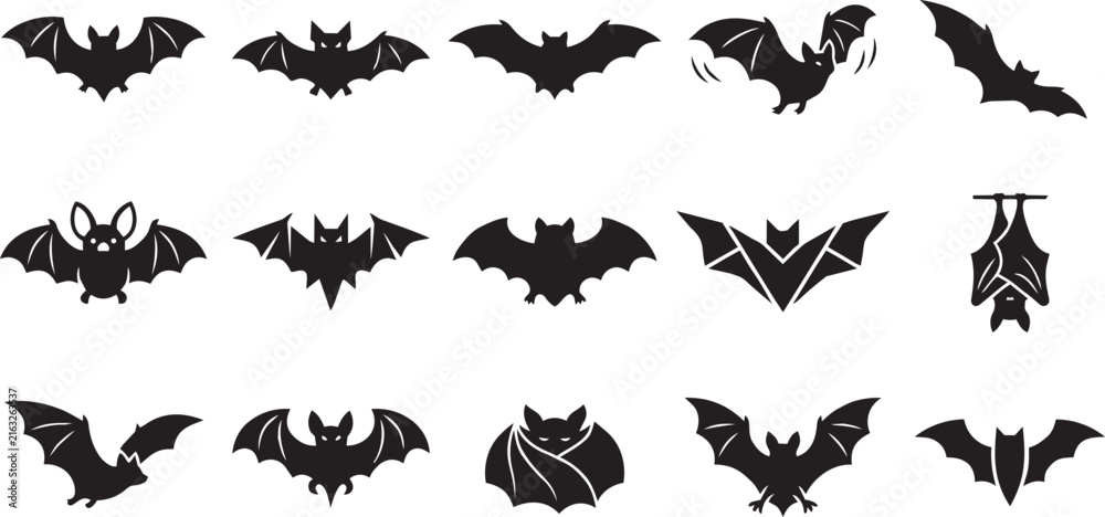 Fototapeta premium BAT black silhouette bats flying on white background for halloween