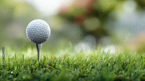 Sports banner with close-up of golf ball on tee, Sports banner showcasing a close-up view of a golf ball resting on a tee