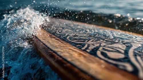 Surfboard on a wave, A surfboard balanced on a rolling wave