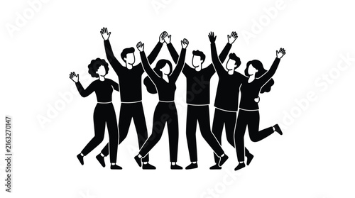 Photography Silhouette of celebrating people with raised arms black on white background