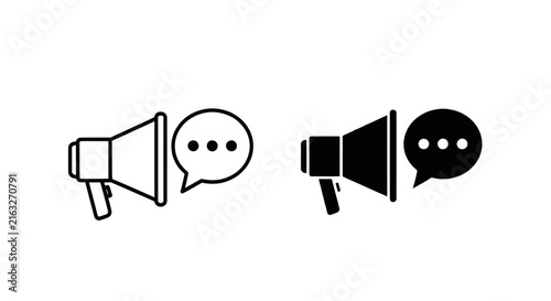 Vector illustration of megaphone with speech bubble icon set on a transparent background