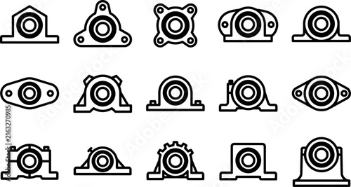 Collection of various pillow block bearings in a simple line art style